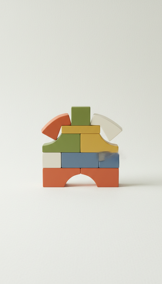 Modular stacking block set, Default product shots: 3/4 angle macro close-ups on a single toy or kit element in use (e.g.,...