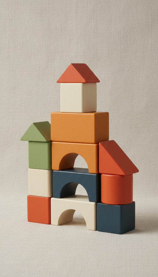 Wooden building blocks set, Use a 3/4 angle for product shots to showcase both craftsmanship and functionality....