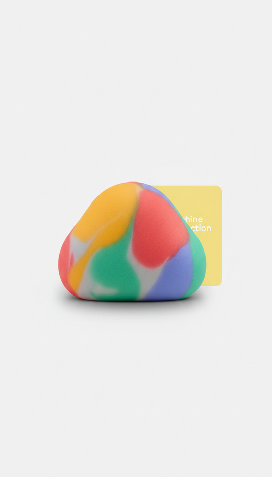 Mystery Blob limited-edition squishy toy, Default angle is a clean 3/4 view at desk height—product held gently by hands or...