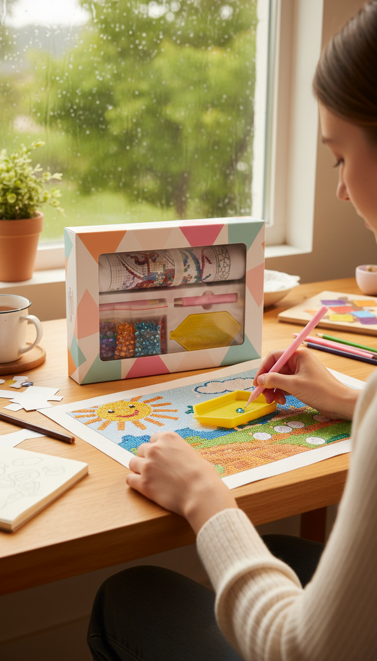 Rhinestone DIY Canvas Art Kit in use