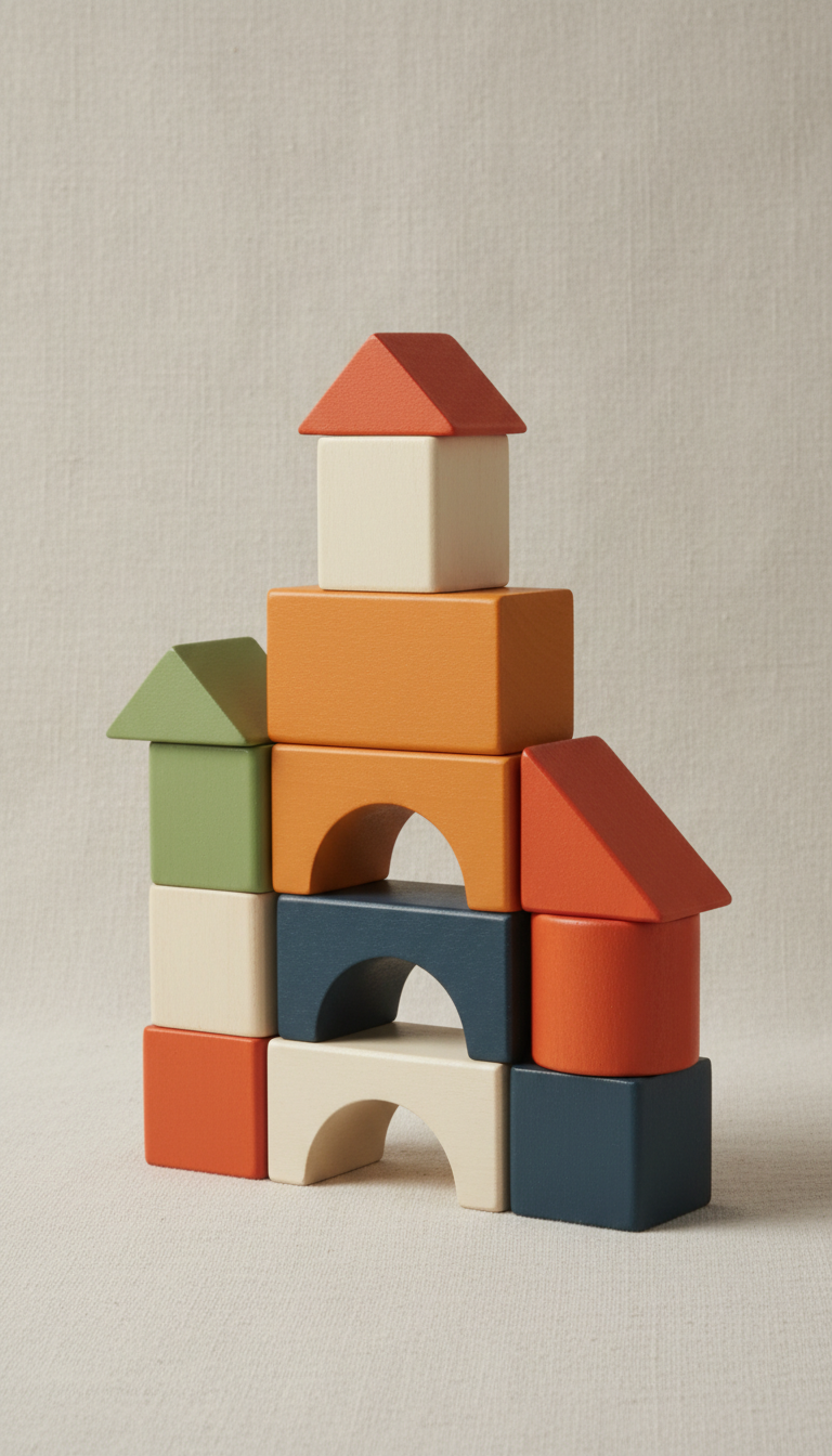 Wooden building blocks set, Use a 3/4 angle for product shots to showcase both craftsmanship and functionality....