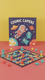 Retro board game, use a 3/4 angle to capture the depth and details of each toy. Position toys against a simple, brightly...