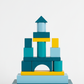 Teal wooden stacking blocks set, Default product angle is straight-on or slight 3/4 view to highlight form and texture;...