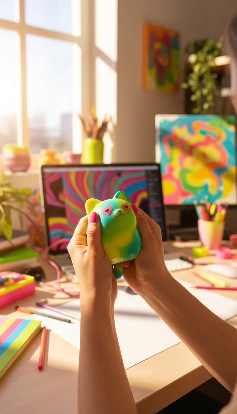 Slime Lime Cat Limited Edition Squishy in use