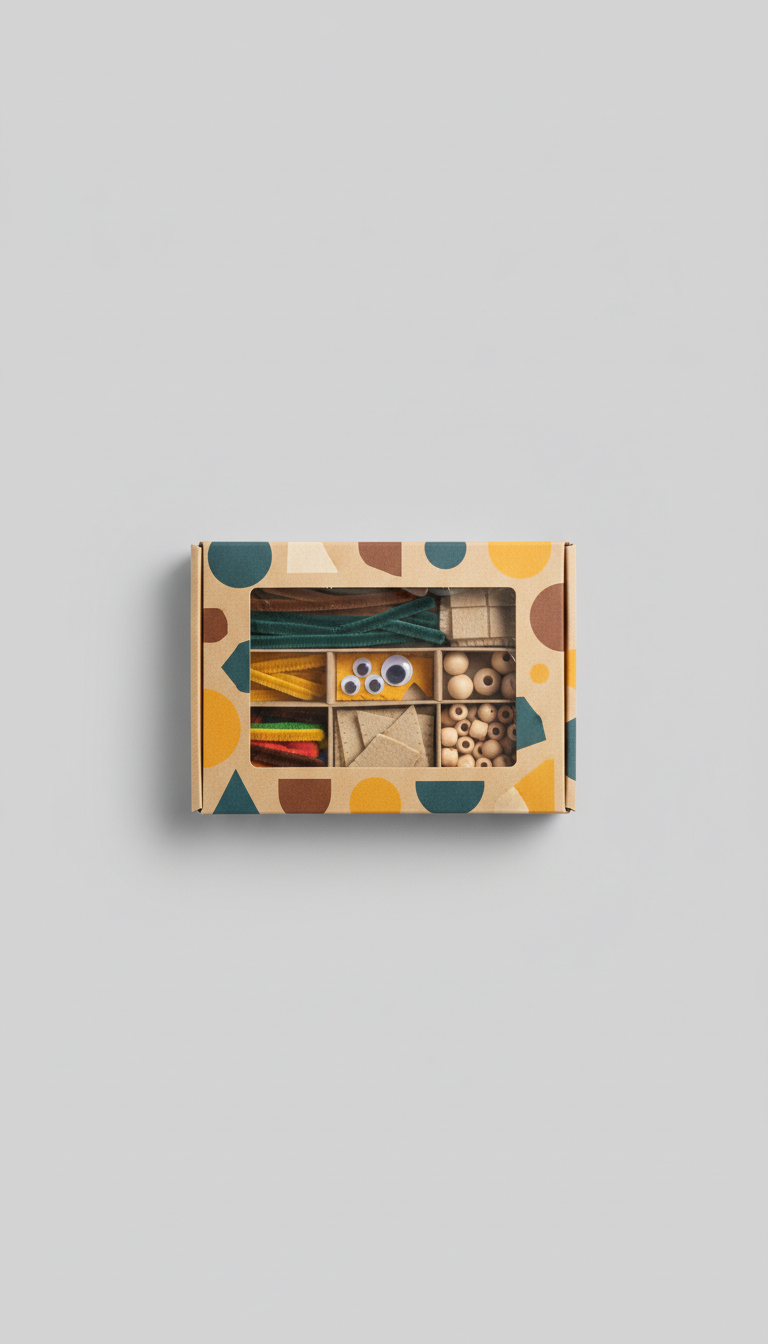 Crafts starter kit for kids, Default: 3/4 angle product shots at chest height, showing packaging details clearly while...