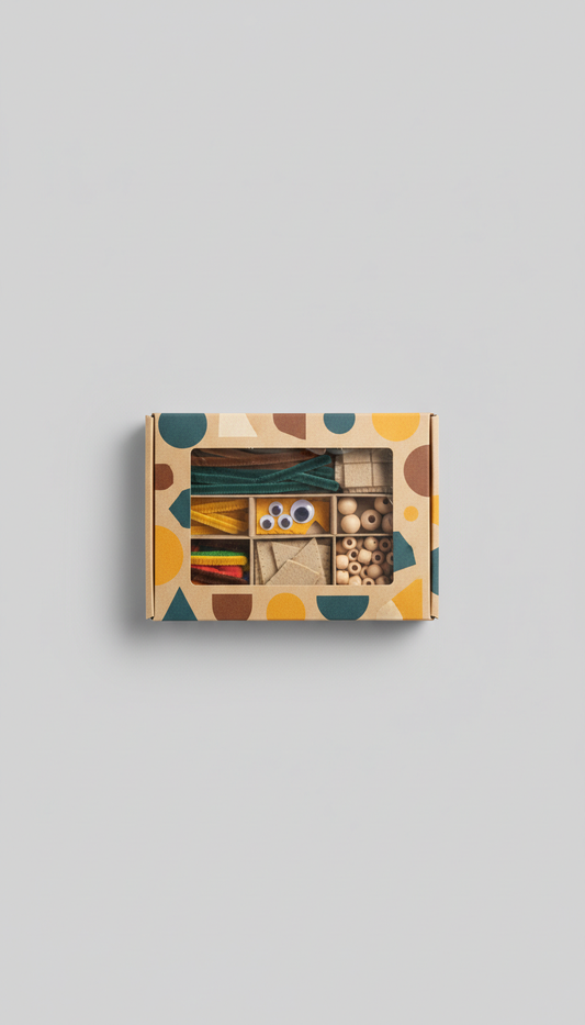 Crafts starter kit for kids, Default: 3/4 angle product shots at chest height, showing packaging details clearly while...