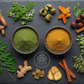 Yanshiv Herbal Superfood powders flat lay showing texture and usage
